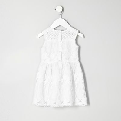Mini girls white embroidered mesh dress